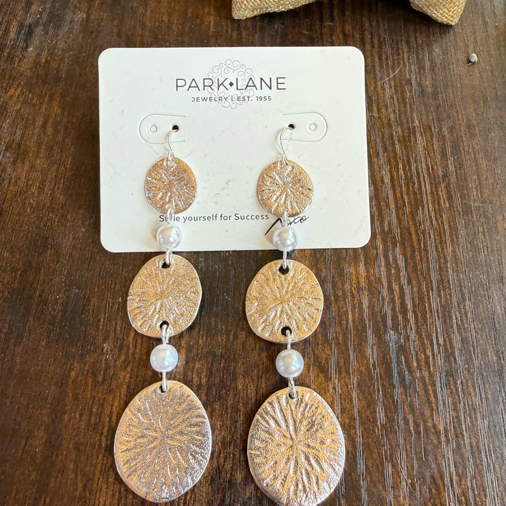 Park Lane Gold-Tone Triple Drop Earrings with Pearlescent Beads - Picture 2 of 2